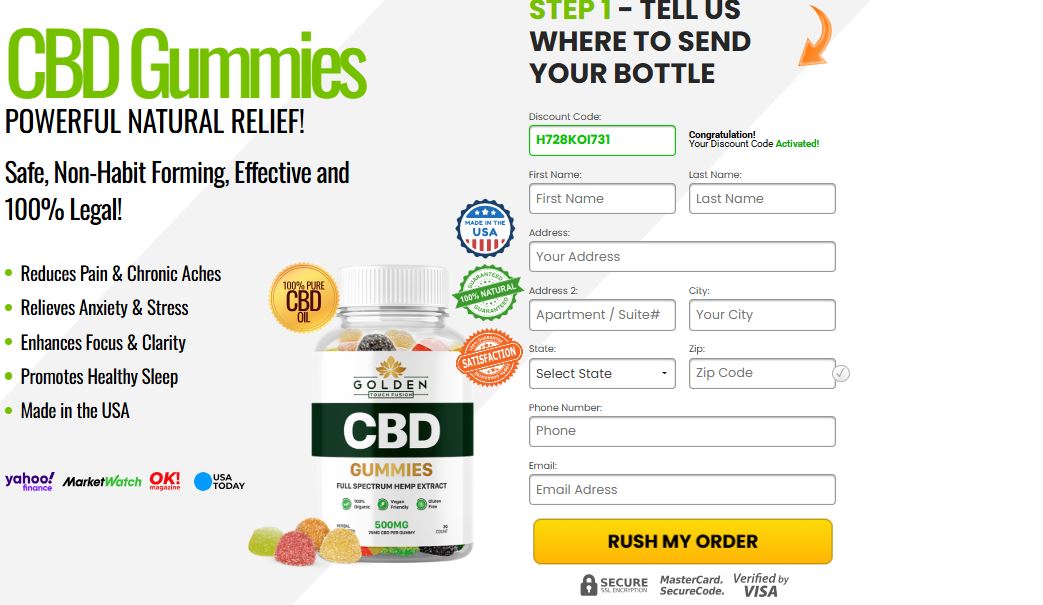 Supplier-provided Golden Touch Fusion CBD order-page promotional image, not an interactive form