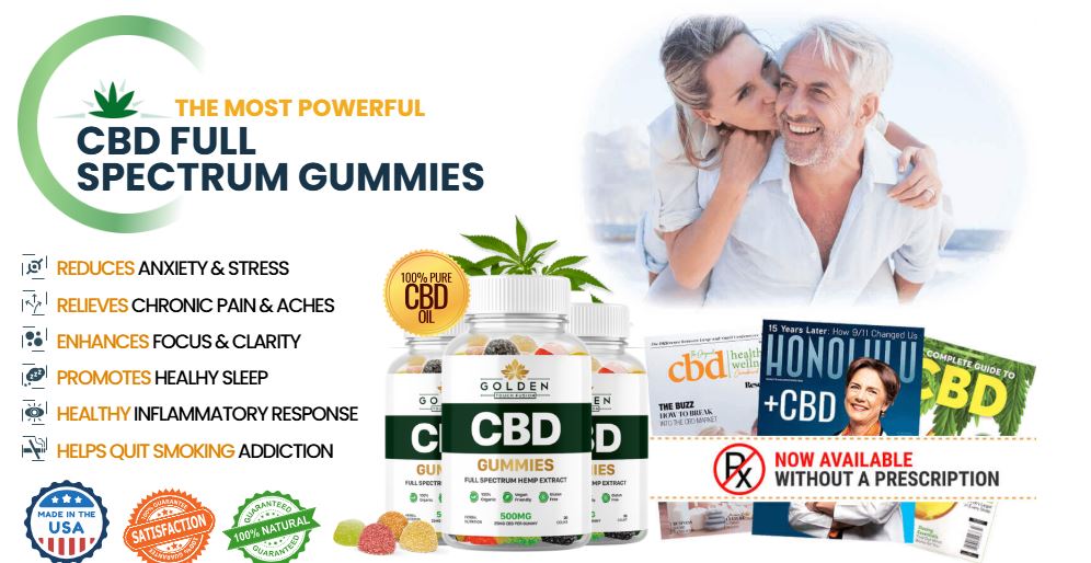 Supplier-provided Golden Touch Fusion CBD promotional graphic showing bottles and wellness claims